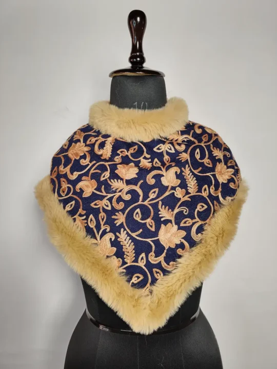 Cashmilon Wool Blue Poncho for Kids with Aari Work