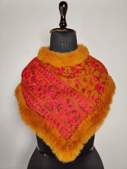 Aari Work Khubsurat Mustard Poncho for Kids in Cashmilon Wool