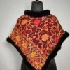 Aari Work Husn Kids Maroon Poncho in Cashmilon Wool