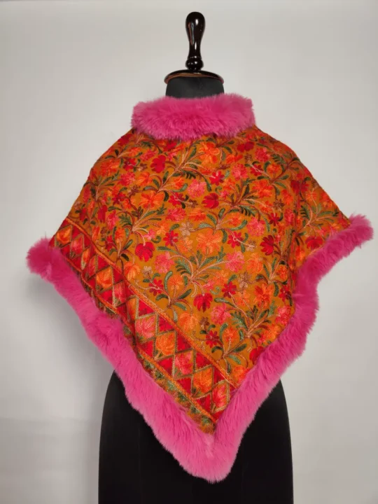 Khubsurat Kids Mustard Poncho Cashmilon Wool Aari Work