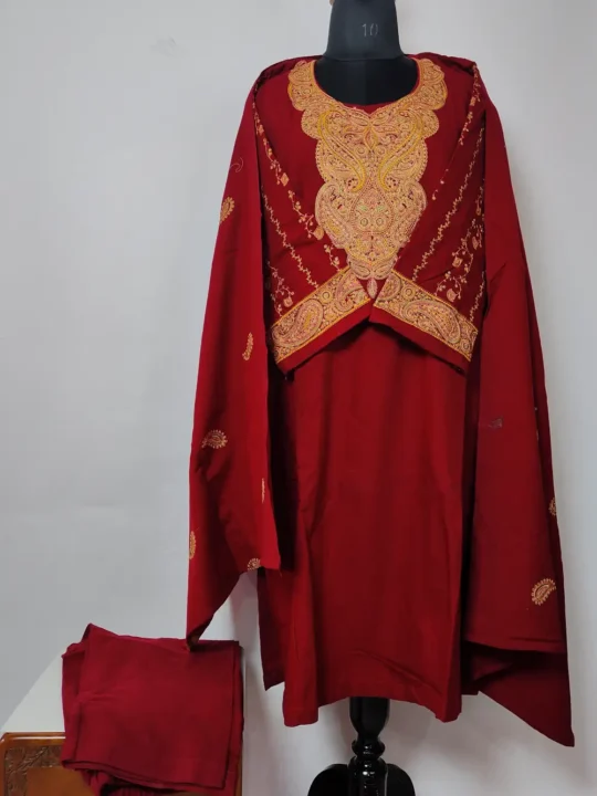 Cashmilon Wool Maroon Yasmeen Sozni Work 3pc Pheran