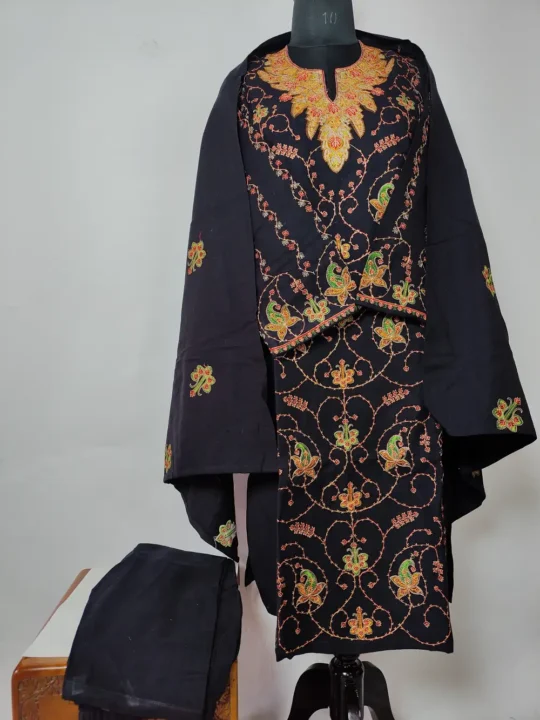Cashmilon Wool Black Parveen Sozni Work 3pc Pheran