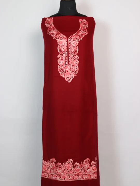 Aari Border Embroidery 2pc Maroon Suit in Cashmilon Wool