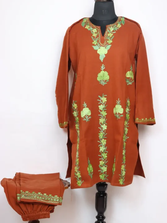 Black Long Hadi Kurti Set in Cashmilon Wool with Booti Aari Embroidery