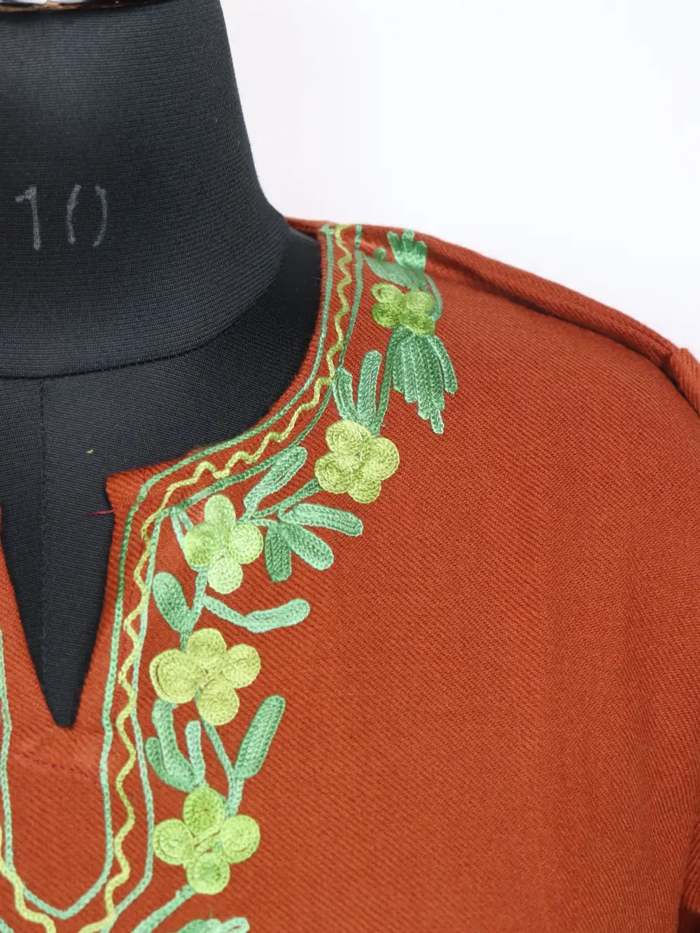 Brown Long Hadi Kurti Set in Cashmilon Wool with Booti Aari Embroidery - Image 3