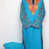 Kashmiri Blue Long Kurti Set in Cashmilon Wool with Sleeve Aari Work