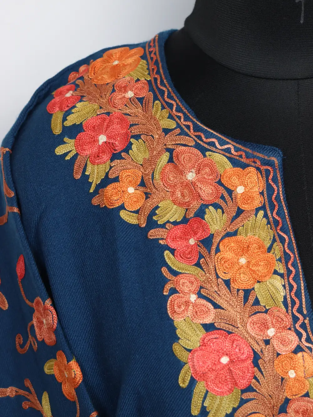 Emaan Long Kurti Set in Blue Cashmilon Wool with Designer Sleeve Aari Embroidery - Image 3