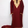 Fariha Kurti Set in Maroon Cashmilon Wool with Sleeve Aari Embroidery