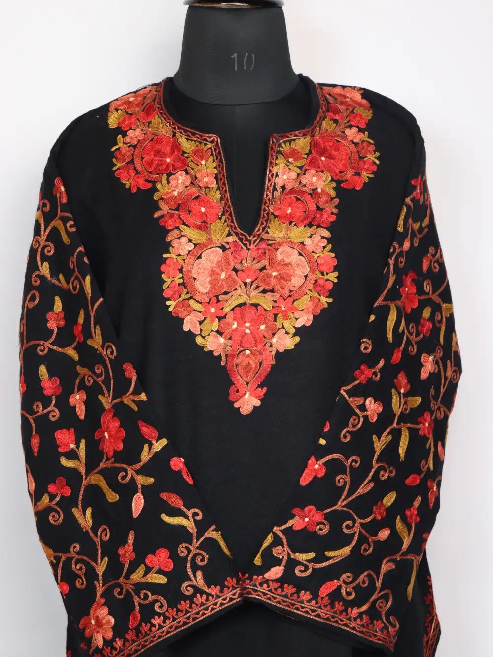 Black Gulrukh Long Kurti Set in Cashmilon Wool with Designer Sleeve Aari Embroidery - Image 2