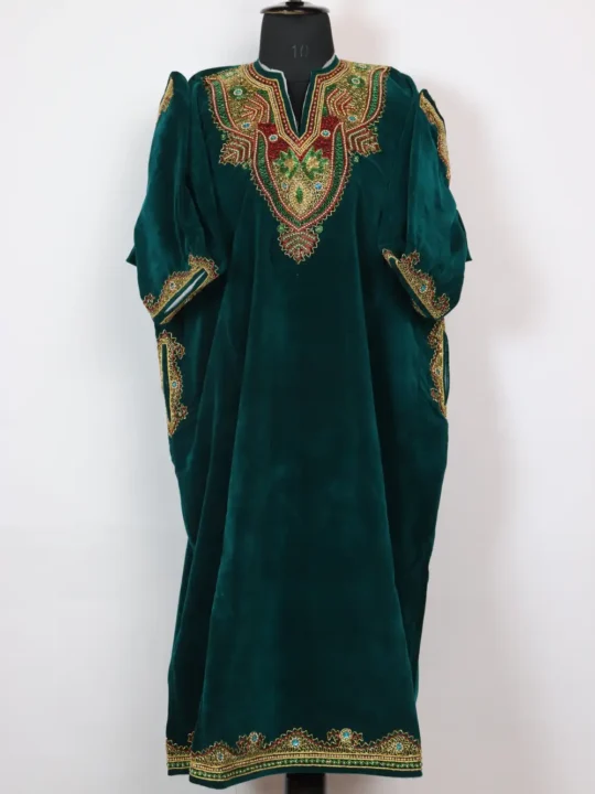 Sea Green Velvet Dabka Embroidery Qoraab Pheran