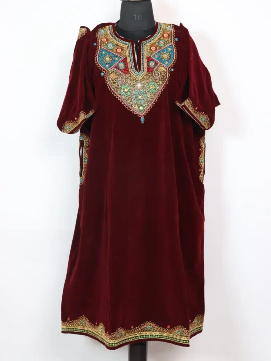 Kashmiri Wine Velvet Dabka Work Qoraab Pheran