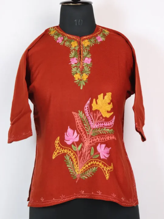 Baby Girl Green Cashmilon Wool Hafiz Kurta with Aari Work (3-4years)