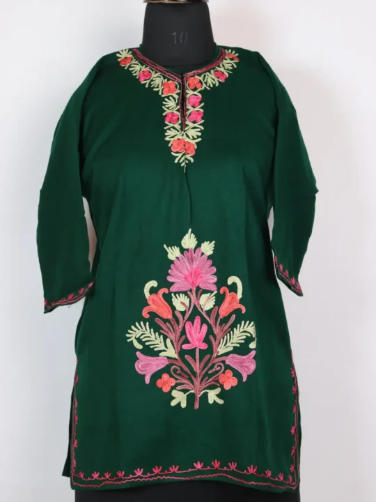 Kids Dark Green Cashmilon Winter Wear with Aari Work (7-8years)