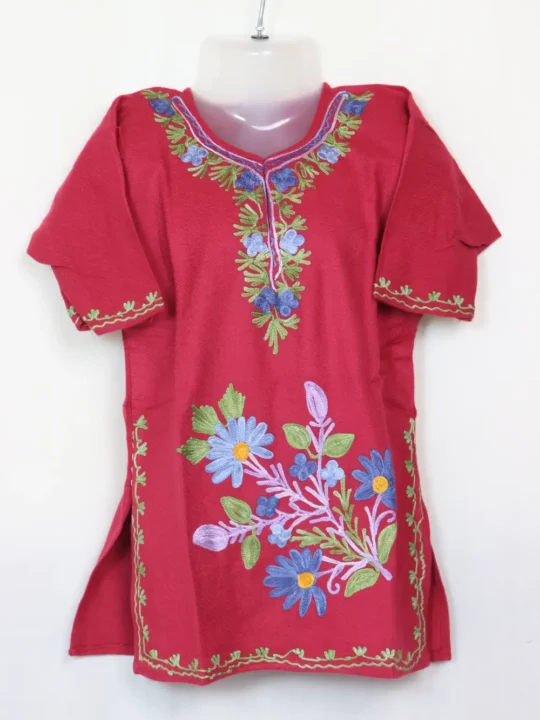 Cashmilon Wool Girls Pink Kurta with Aari Work (2-3years)