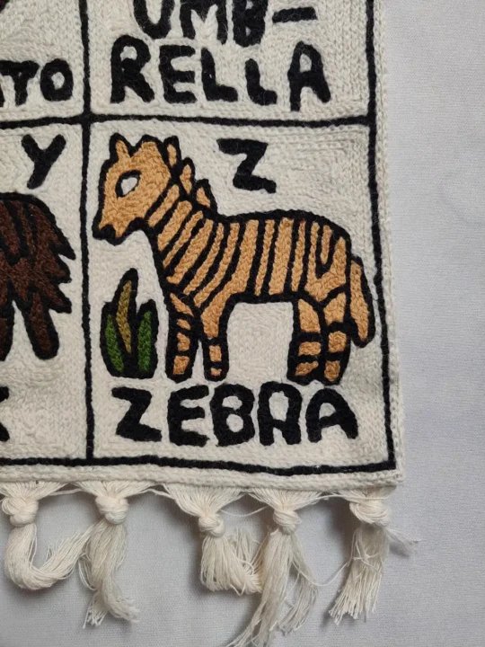 Hand Chain Stitch Embroidery Nursery Kashmiri Rug for Kids
