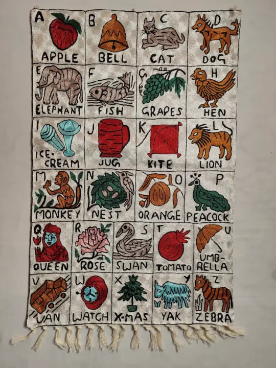 Alphabet Rug with Kashmiri Hand Chain Stitch Embroidery