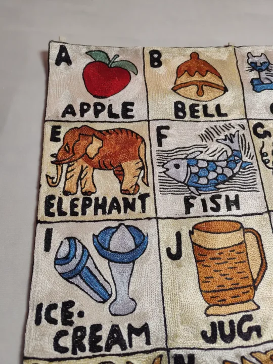 Alphabet Rug with Kashmiri Hand Chain Stitch Embroidery