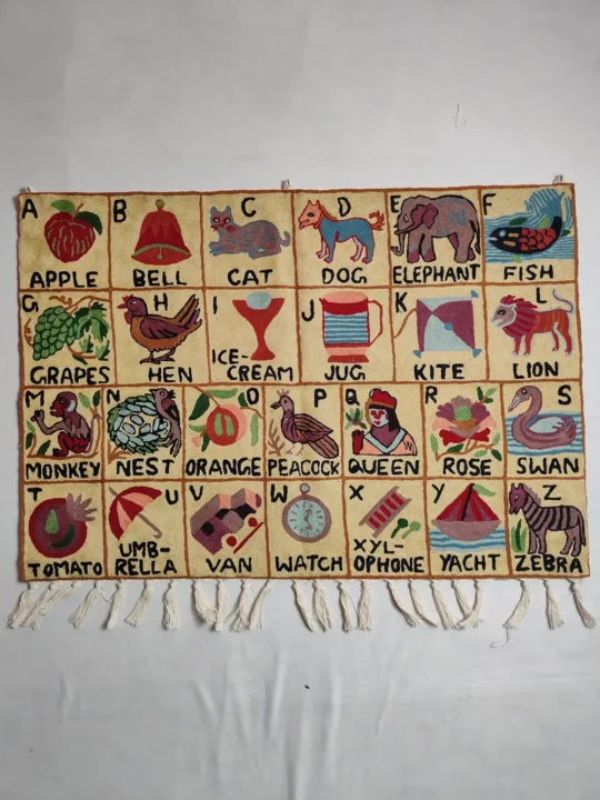 Kashmiri Nursery ABC Alphabet Wall Hanging with Hand Chain Stitch Embroidery