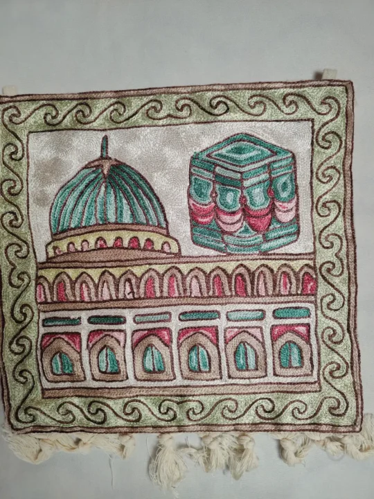 Silk Chain Stitch Embroidery Kashmiri Wall Hanging - Masjid Nabawi and Ka'ba