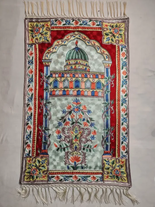 Kashmiri Prayer Rug in Dusoot Cotton Hand Chain Stitch Embroidery