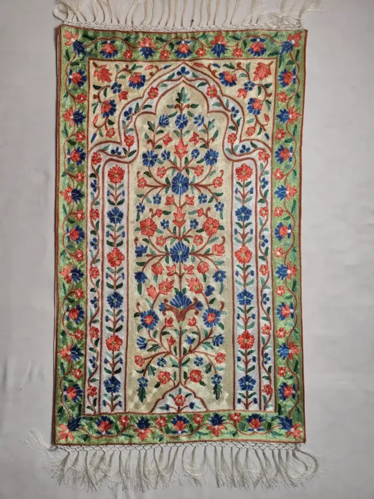 Hand Chain Stitch Kashmiri Prayer Mat Dusoot Cotton Embroidery