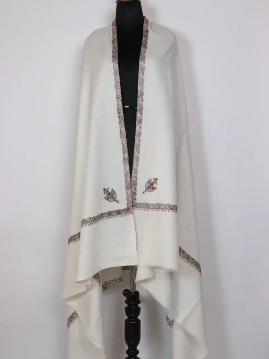 Kashmiri Mens White Shawl Cashmilon Wool with Hand Sozni Work