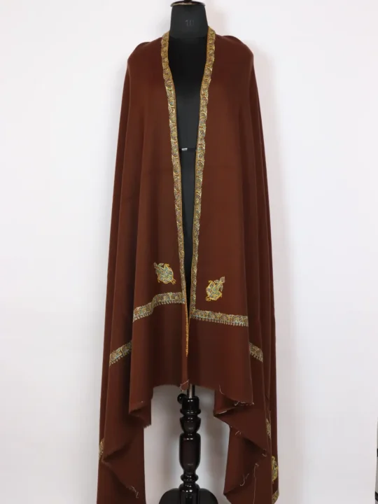 Kashmiri Mens brown Shawl Cashmilon Wool with Hand Sozni Work