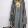 Grey Kashmiri Loose Pheran Set in Velvet with Zari Tilla Embroidery