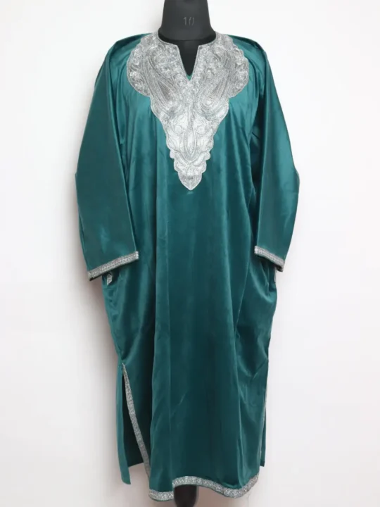 Mehr Sea Green Pheran in Velvet - Zari Tilla Work