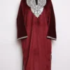 Wine Zari Tilla Embroidered Loose Lubna Pheran in Velvet