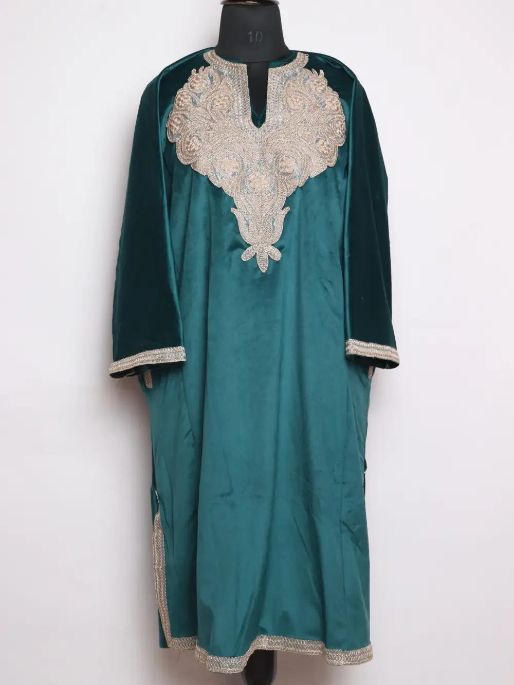 Velvet Samra Sea Green Pheran with Zari Tilla Embroidery