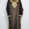 Iffat Velvet Chocolate Brown Loose Pheran with Zari Tilla Embroidery