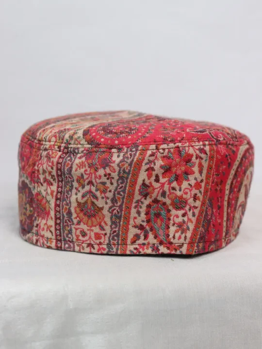 Nizam Sheikh Red and Beige Kashmiri Kani Cap
