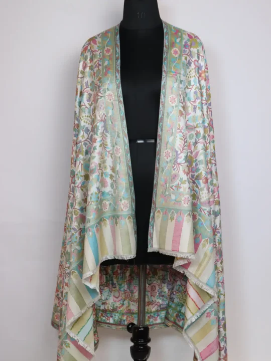 Taroob White Shawl with Kani Weaving Pattern