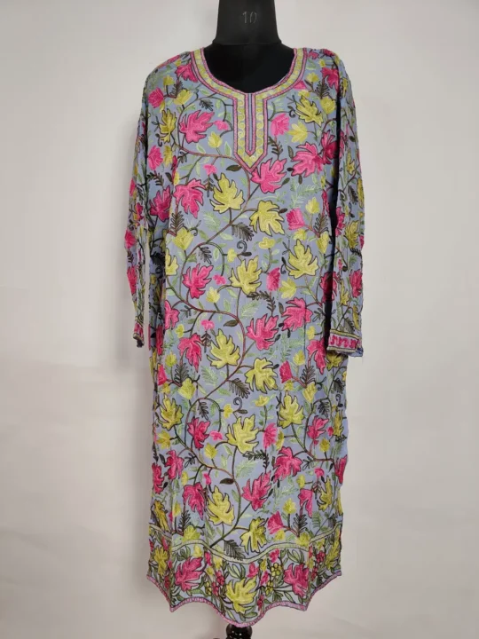 Indigo Noor Chinar Front Back Aari Work Long Kurti in Georgette