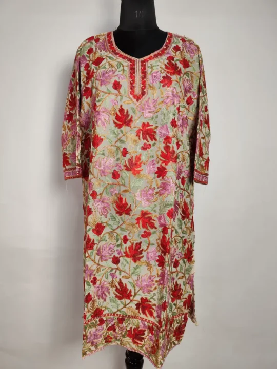 Georgette Jabeen Pink Long Kurti with Chinar Front Back Aari Work