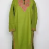 Aari Work Lime Green Nazar Long Collar Kurti in Cashmilon Wool