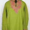 Aari Work Lime Green Nazar Long Collar Kurti in Cashmilon Wool