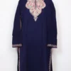 Dark Blue Aari Work Naheed Long Collar Kurti in Cashmilon Wool