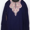 Dark Blue Aari Work Naheed Long Kurti in Cashmilon Wool
