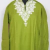 Green Basmah Aari Work Long Kurti with Collar in Cashmilon Wool