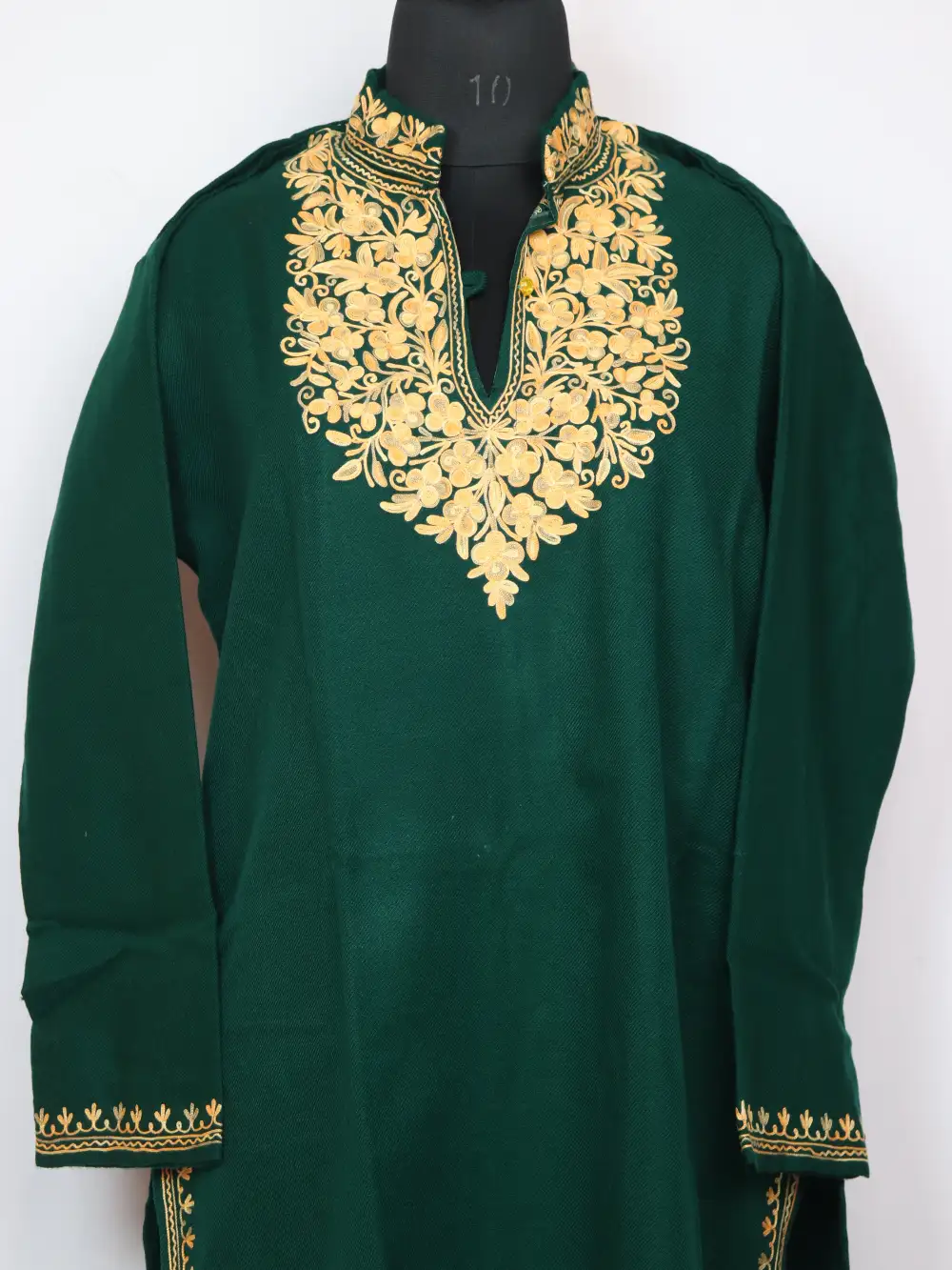 Aari Work Magenta Long Farah Collar Kurti in Cashmilon Wool