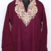 Aari Work Magenta Long Farah Collar Kurti in Cashmilon Wool