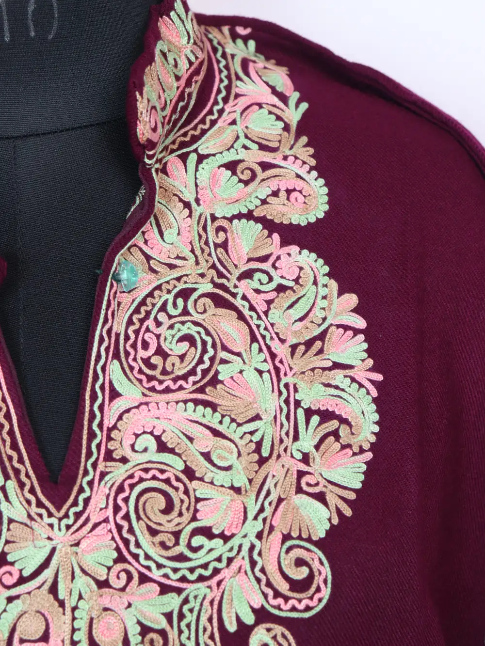 Aari Work Magenta Long Farah Collar Kurti in Cashmilon Wool - Image 3