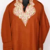 Hoor Cashmilon Aari Work Brown Woolen Long Collar Kurti