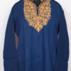 Cashmilon Aari Work Royal Blue Woolen Long Collar Kurti Jazmin