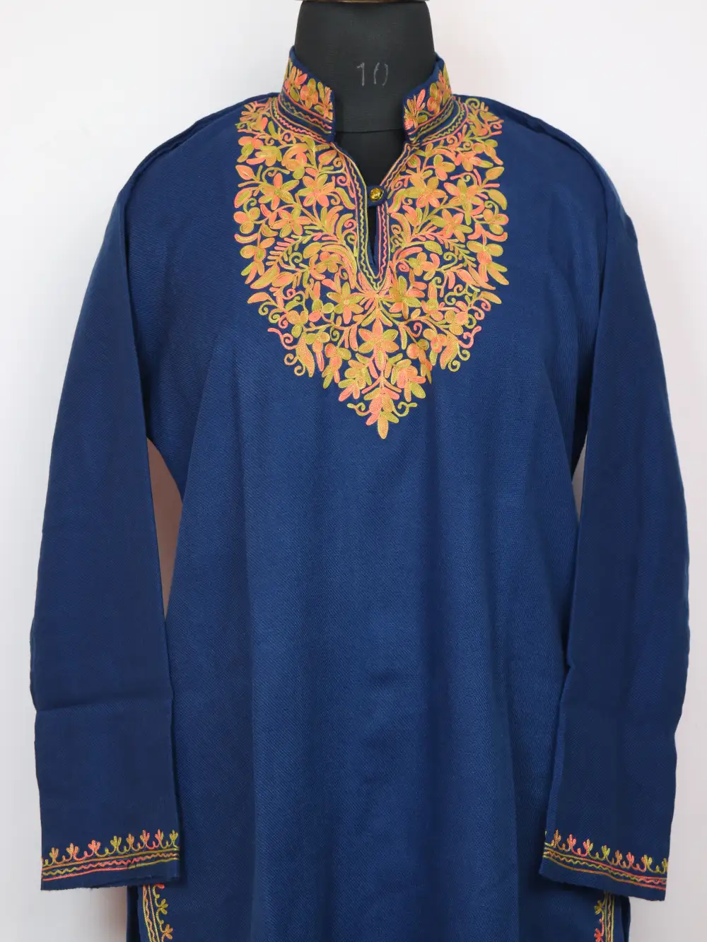 Cashmilon Aari Work Royal Blue Woolen Long Collar Kurti Jazmin