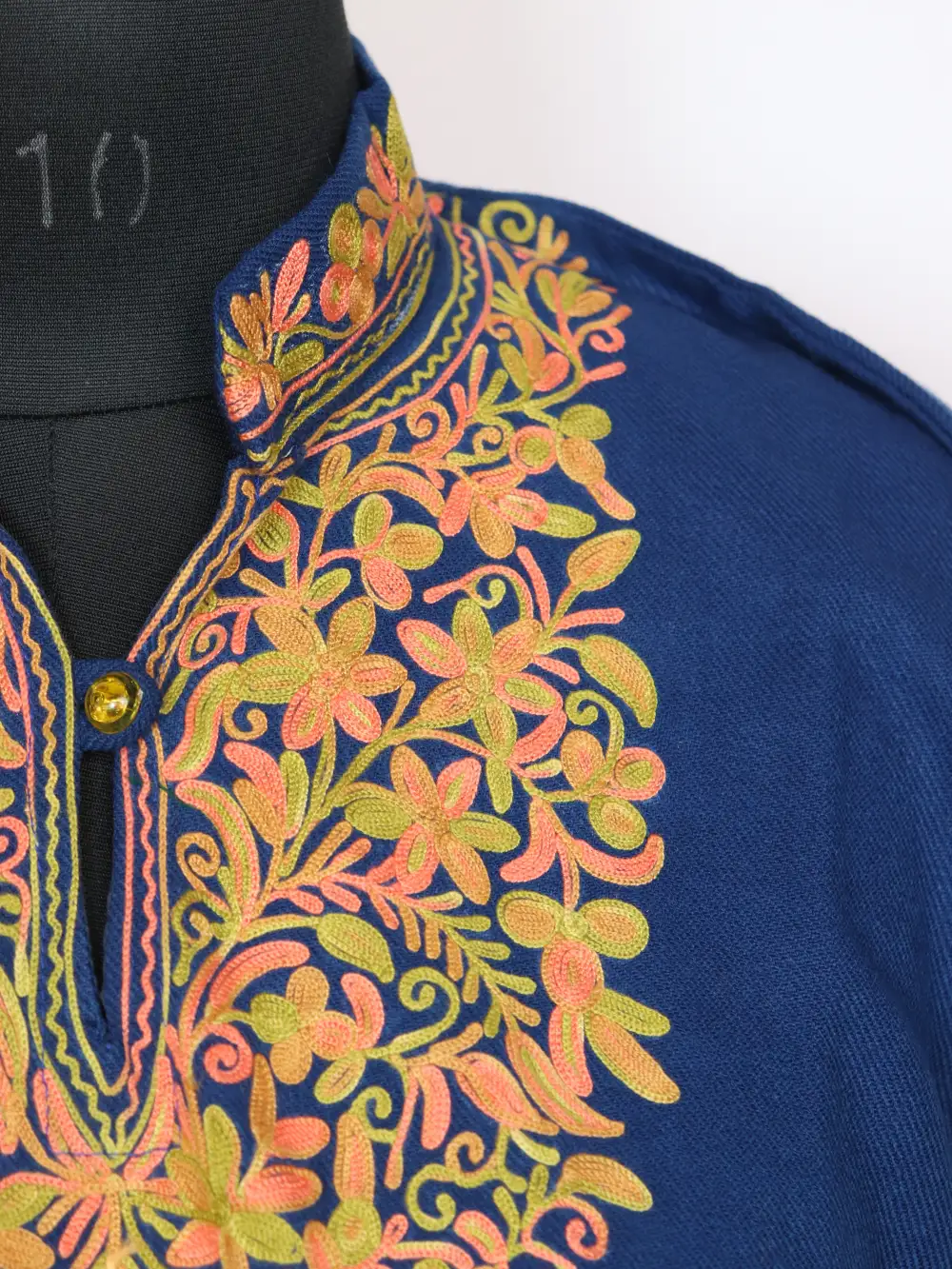 Cashmilon Aari Work Royal Blue Woolen Long Collar Kurti Jazmin - Image 3