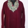 Magenta Cashmilon Aari Work Woolen Long Collar Kurti