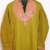 Mehndi Green Cashmilon Aari Work Woolen Long Collar Kurti